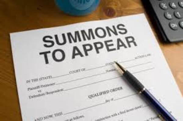 summons to appear letter